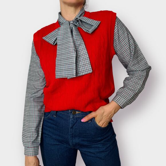 Vintage 70s The Branch Plaid blouse with‎ Bow - Picture 3 of 6